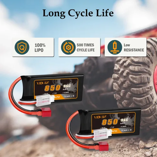 Vista 4 de Batería Lipo de 7.4V Super Thin 2S 850mAh RC Batería con Dean-Style T Plug 35C Alta tasa de descarga recargable Ajuste para DEERC WLtoys HBX Most