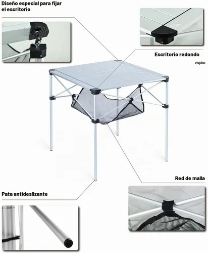 Vista 5 de iClimb Alu ligero y estable. Mesa cuadrada plegable enrollable con bolsa de Alu Plata