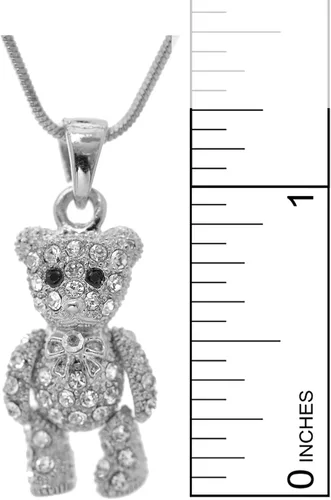 Vista 4 de Spinningdaisy Collar de oso de peluche movible chapado en plata con cristales