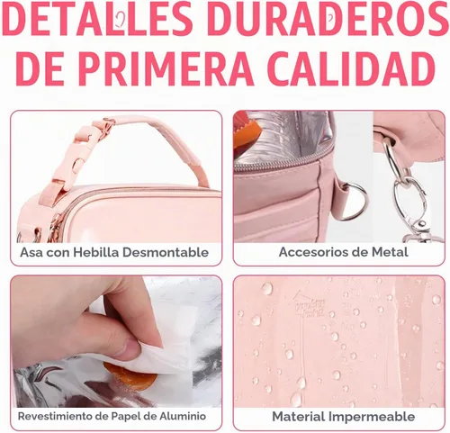 Vista 4 de Bolsa de almuerzo para niños, lonchera aislada de PU con correa