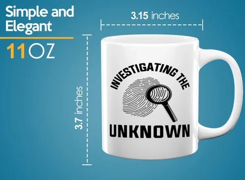 Vista 6 de Taza de café de detective de 11 onzas, color blanco - Investigando lo desconocido - oficial de policía policía patrulla detective sheriff aplicación
