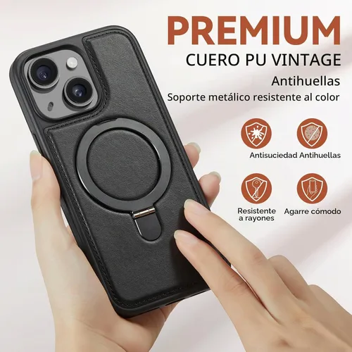 Vista 7 de Funda para iPhone 13 con soporte compatible con Magsafe de piel sintética delgada y poliuretano termoplástico duradero a prueba de caídas, soporte