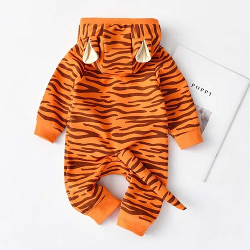 Vista 2 de AGQT Babys Tiger Costume Halloween One Piece Hooded Romper Size 0-24 Months