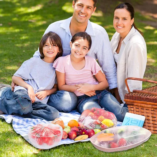 Vista 7 de DYM - 90 fundas elásticas reutilizables para tazones, cubiertas elásticas de plástico PE elástico para almacenamiento de alimentos, cubiertas