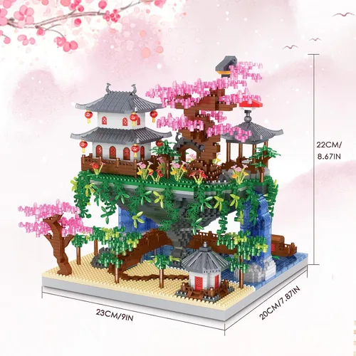 Vista 2 de Kitoyz Juego de construcción de árbol bonsái de flor de cerezo, juego de microbloques de construcción de arquitectura china de flor de durazno, kit