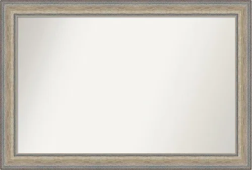Vista 103 de Amanti Art Espejo de baño plateado para sobre el fregadero, 28 x 37 pulgadas, elegante espejo rectangular de peltre cepillado, marco de madera