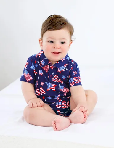 Vista 3 de COSLAND Body tipo polo de algodón para bebés y niños del 4 de julio