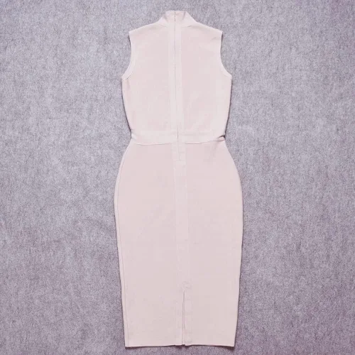 Vista 4 de HLBandage Vestido de vendaje ajustado de rayón y midi sin mangas con cuello alto para mujer