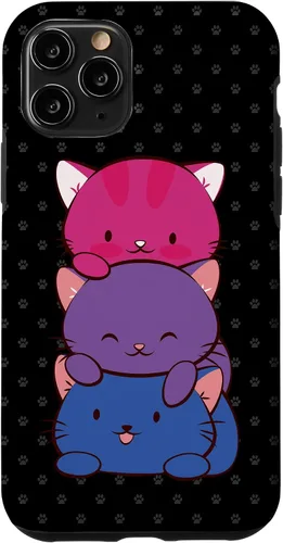 Vista 27 de Funda para iPhone 16 Bisexual Pride Kawaii Kitty Cat Stack Anime