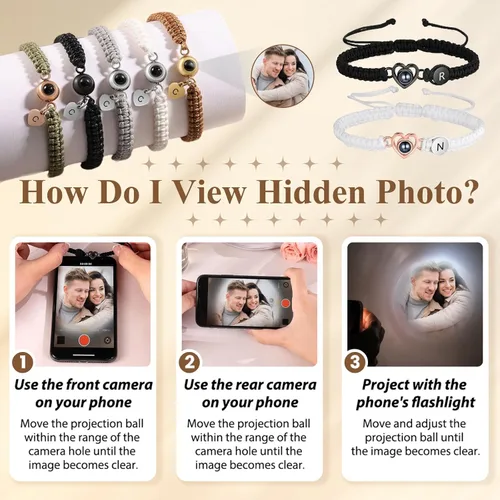 Vista 6 de Pulsera con inicial personalizada con imagen en el interior, cuerda de proyección de fotos personalizada para hombres y mujeres, regalo