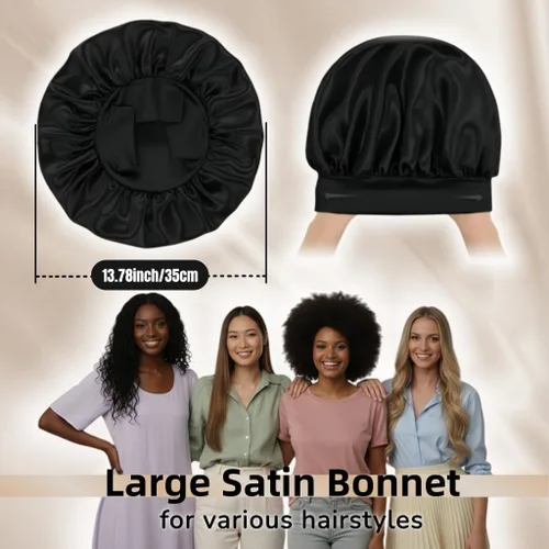 Vista 2 de Silk Bonnet for Women Curly Hair, Large Satin Bonnet Sleeping Cap for Men Negro