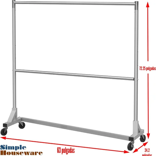 Vista 9 de Simple Houseware - Perchero de doble barra de grado comercial con base en Z, color plateado
