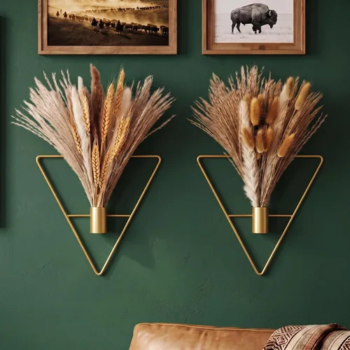 Vista 8 de Peryiter 2 Piezas de Decoración de Pared Boho Arte de Pared de Metal Macetas Colgantes en Forma de X con Pampas Artificiales Decoración Moderna