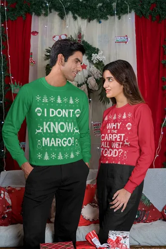 Vista 6 de I'm with Naughty.. I'm with Nice Couples Ugly Christmas Camisa de manga larga