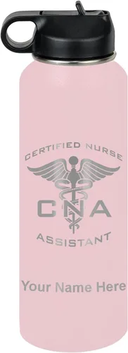 Vista 14 de LaserGram Botella de agua personalizada, asistente de enfermería certificada por la CNA, acero inoxidable de doble pared aislada al vacío con popote