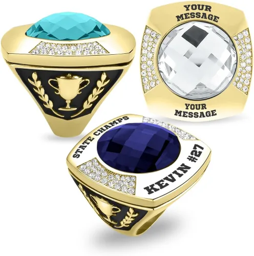 Vista 21 de Anillo de campeonato de acero inoxidable con texto y color personalizados - Trofeo, fútbol americano, béisbol, baloncesto, deportes electrónicos