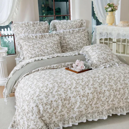 Vista 13 de FADFAY Juego de funda de edredón con estampado floral de roseta, juego de ropa de cama de encaje con volantes para niñas, 3 piezas