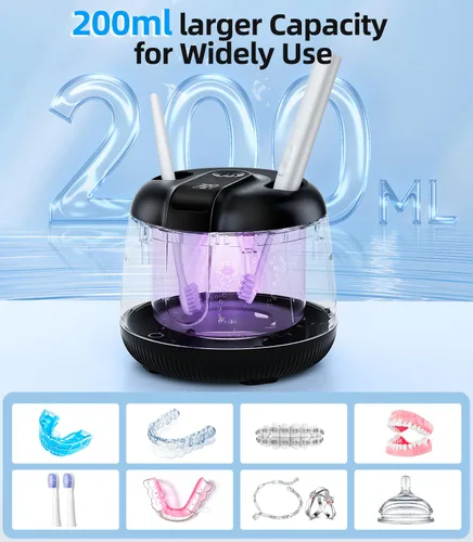 Vista 5 de Limpiador ultrasónico de retenedores 48 kHz, limpiador ultrasónico de joyas portátil con temporizador digital y 6.8 fl oz para alineador