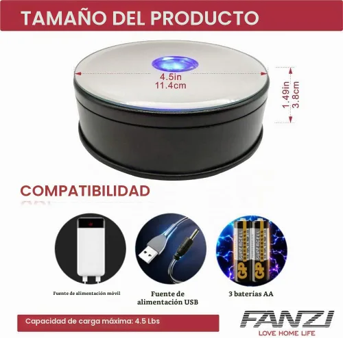 Vista 7 de FANZI Base de luz LED motorizada para exhibición temática, exhibición de ventanas, acrílico, pantalla de cristal y disparo de productos, tocadiscos