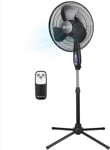 Vista 11 de Comfort Zone CZST161BTEBK Ventilador de pie oscilante de 16 pulgadas, opciones de 3 velocidades, cabezal oscilante de 90 grados, altura y Negro