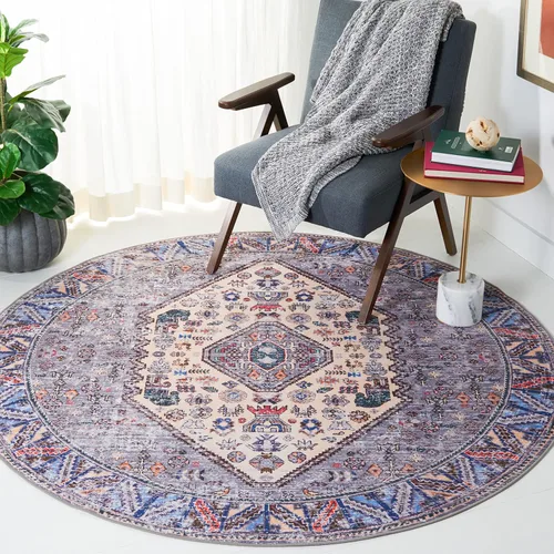 Vista 11 de SAFAVIEH Tucson Collection - Alfombra lavable de 2 pies 6 pulgadas x 8 pies, beige y gris, antideslizante, ideal para zonas de alto tráfico en sala