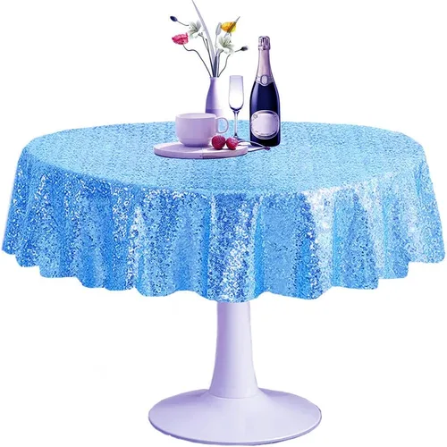 Vista 58 de Manteles redondos de lentejuelas negros para fiestas, de 121,9 cm, mantel redondo de purpurina ajustado, pequeño, lindo y dulce, para boda