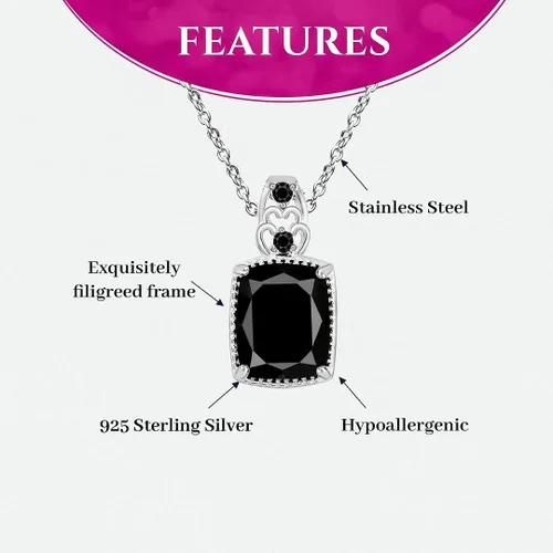 Vista 5 de Shop LC - Collar con colgante negro para mujer, chapado en platino, plata de ley 925, cadena única de 20 pulgadas, No es una piedra preciosa
