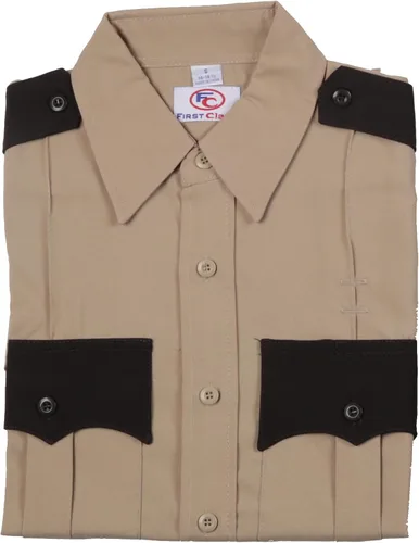 Vista 6 de First Class camisa para uniforme en dos tonos, 100% poliéster, mangas cortas, para hombre.