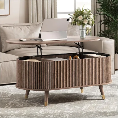 Vista 24 de Mesa de centro elevable con almacenamiento, mesa central negra de 32 pulgadas para sala de estar, mesa de comedor cuadrada con patas de madera maciza