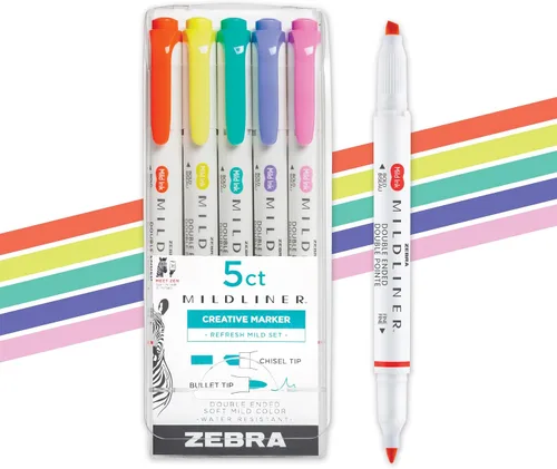 Vista 13 de Zebra Pen Mildliner - Resaltadores de doble punta, puntas anchas y finas, ideales para resaltar la Biblia, sin sangrado, suministros escolares