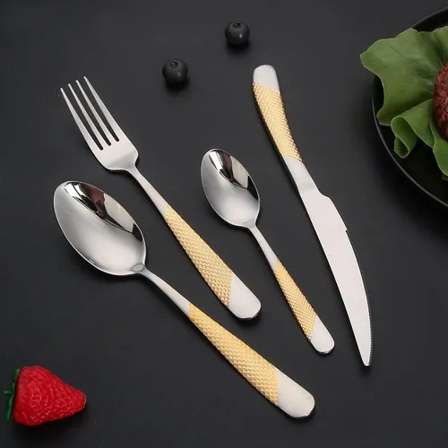 Vista 6 de Juego de cubiertos martillados para 16 cubiertos duraderos de acero inoxidable 18 10, 64 piezas de cubiertos delicados, tenedores y cucharas, juego