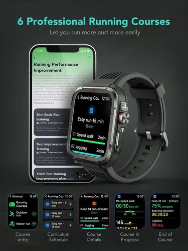 Vista 5 de SKG Reloj inteligente para hombres y mujeres, reloj inteligente militar de 1.8 pulgadas para Android iPhone con Alexa integrado, IP68 impermeable