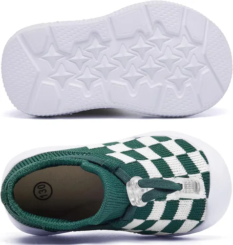 Vista 4 de MORENDL Zapatos de calcetín para caminar para bebé, 2 pies pequeños, pantuflas para niños pequeños, niñas y niños, suela suave, antideslizante