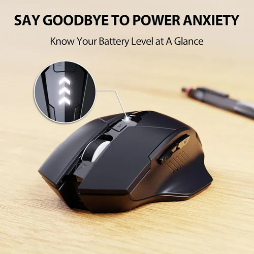 Vista 3 de INPHIC Ratón Bluetooth, batería visible mejorada, mouse inalámbrico Bluetooth recargable (modo dual: BT 5.0+ USB 2.4G), mouse portátil de clic Negro
