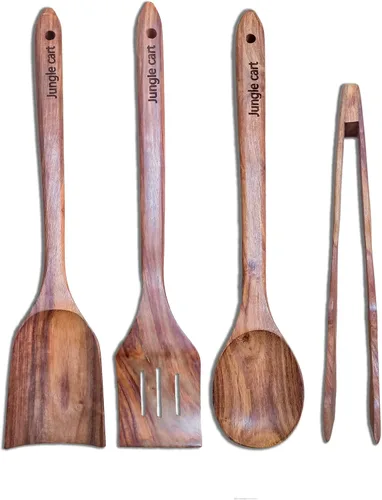 Vista 2 de Cucharas de madera para cocinar espátulas de madera, juego de utensilios de cocina antiadherentes