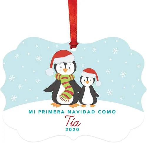 Vista 8 de Andaz Press Adorno de recuerdo de Navidad con marco de fantasía de familia española, Nuestra Primera Navidad Como UNA Familia De Tres 2024, Familia