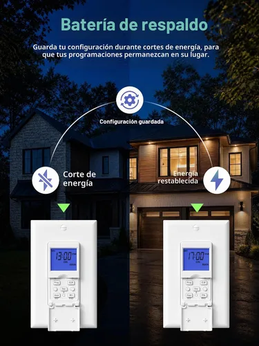 Vista 6 de BN-LINK Interruptor Temporizador Programable de Pared de 7 Días para Luces, Interruptor de Luz Digital Temporizador para Interiores, Polo Simple y 3