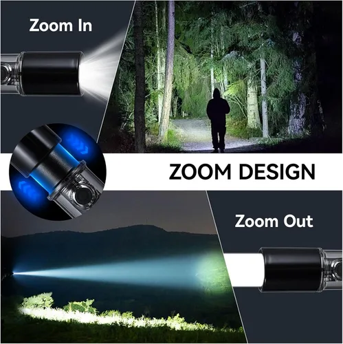 Vista 4 de VAVOFO Linterna LED, cuerpo de aluminio, linterna LED EDC púrpura - USB-C recargable, impermeable, enfoque de zoom, 3 modos, estroboscópico