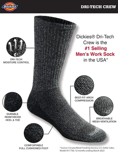 Vista 2 de Dri-Tech Essential Moisture Control Crew Socks Multipack