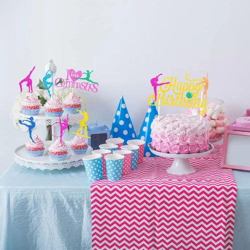 Vista 7 de 43 piezas de decoración de pasteles de gimnasia con purpurina para decoración de pasteles de gimnasia, decoraciones de fiesta de gimnasia, silueta