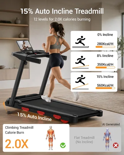 Vista 2 de LONTEK Cintas de correr con inclinación automática al 15% para el hogar