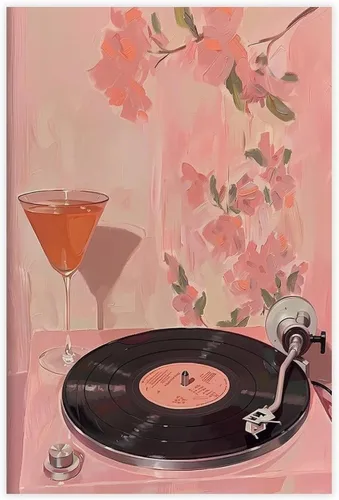 Vista 34 de YFET Tocadiscos vintage Y2K Room Flowers Pink Retro Music Lover Preppy Room - Póster artístico de pared y arte de pared, póster moderno