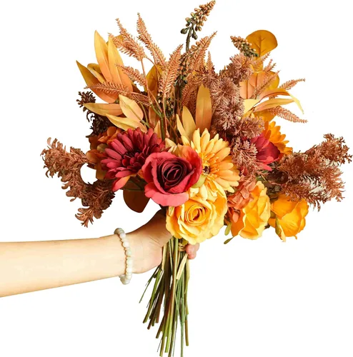 Vista 8 de 2 ramos de flores artificiales de estilo bohemio, 17 pulgadas, ramos de flores de otoño para novia, dama de honor, centro de mesa rústico