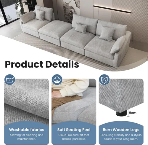 Vista 4 de Sofá seccional modular extragrande, fundas de cojín de sofá en forma de L de 154 pulgadas, fundas de sofá seccional de lino extraprofundas y Gris