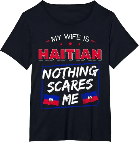 Vista 67 de My Wife Is Haitian Republic of Haiti Heritage Roots - Camiseta con bandera, Negro, S