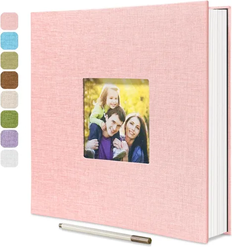 Vista 15 de HoneyTolly Álbum de fotos autoadhesivo para fotos de 4 x 6 imágenes, cubierta magnética de lino, 15 hojas/30 páginas en blanco para bodas Beige claro