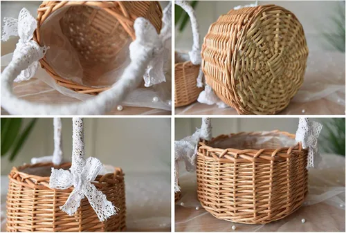 Vista 8 de Cesta de mimbre de ratán para flores, juego de 2 cestas de boda para niña, cesta tejida a mano de sauce con asas e inserto de plástico, cesta