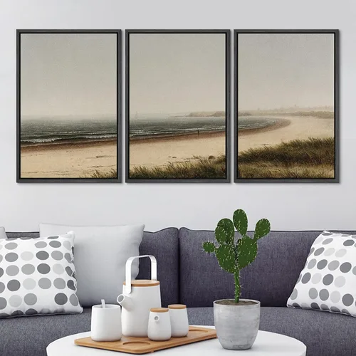 Vista 3 de Ashbrook Set de Arte de Pared en Lienzo Enmarcado, Naturaleza, Horizonte de Playa Nebulosa, Ilustraciones de Área Silvestre, Bellas Artes, Paisaje
