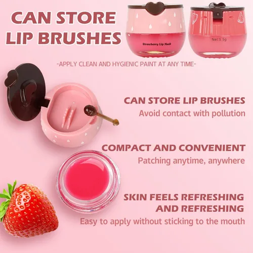 Vista 7 de 2 piezas de mascarilla labial de miel de abeja, mascarilla labial de miel y fresa, bálsamo labial de propóleo hidratante con palo - Exfoliante