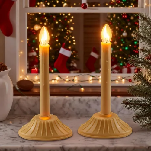 Vista 9 de Abeja Velas de Ventana de Navidad de 3 Luces, Lámpara de Vela de Ventana Eléctrica, Lámpara de Vela de Navidad con Enchufe y 4 Bombillas C7